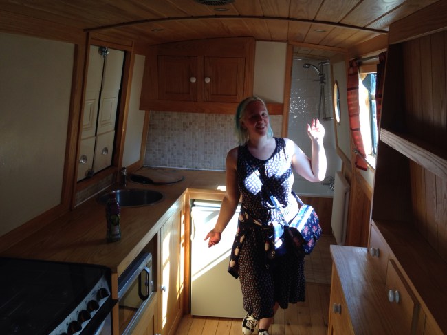 Emma on a canal boat